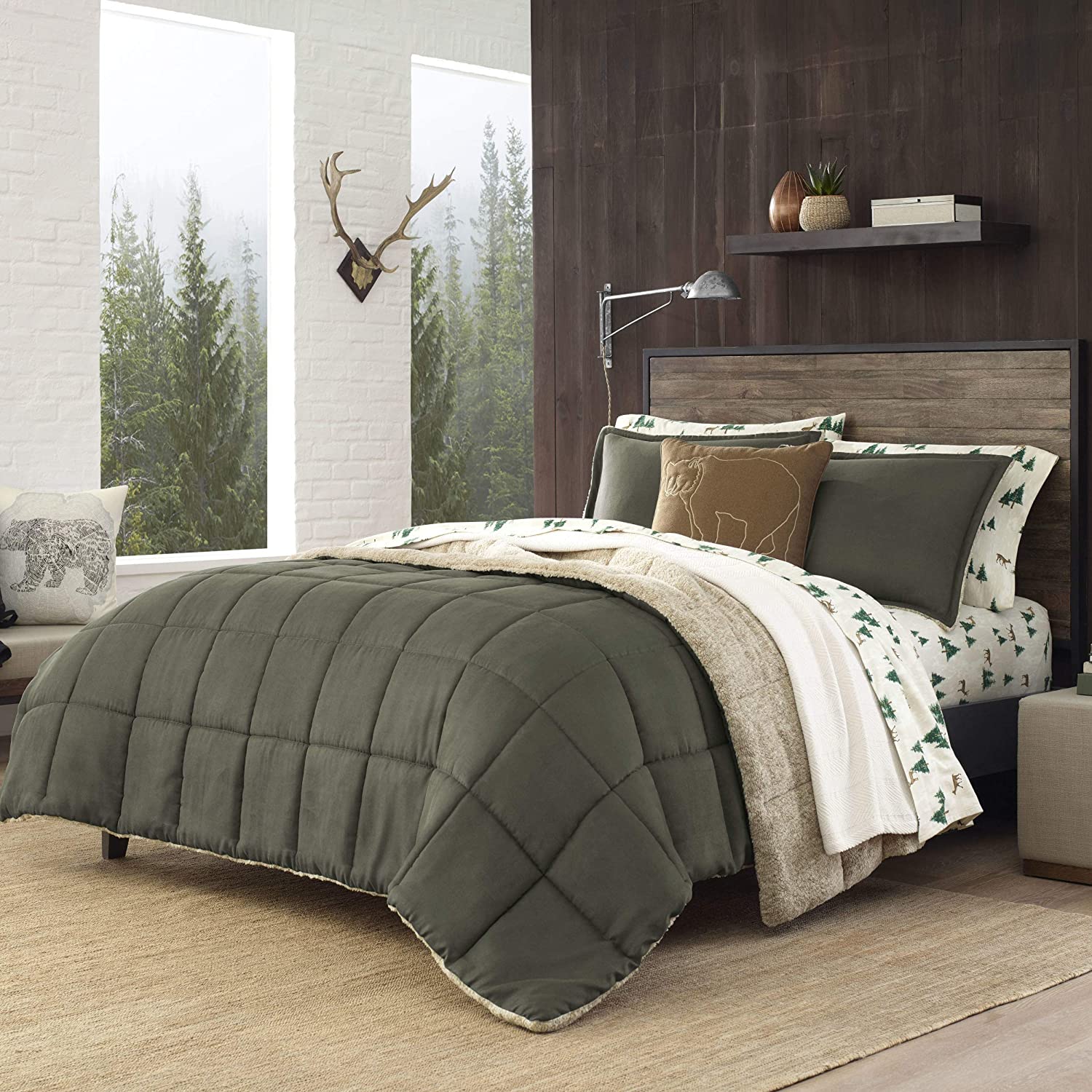 Eddie Bauer - Queen Comforter Set, Reversible Sherpa Bedding with