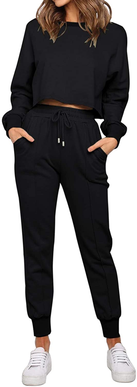 ZESICA Women's Long Sleeve Crop Top and Pants Pajama Sets 2 Piece Jogger  Long Sl