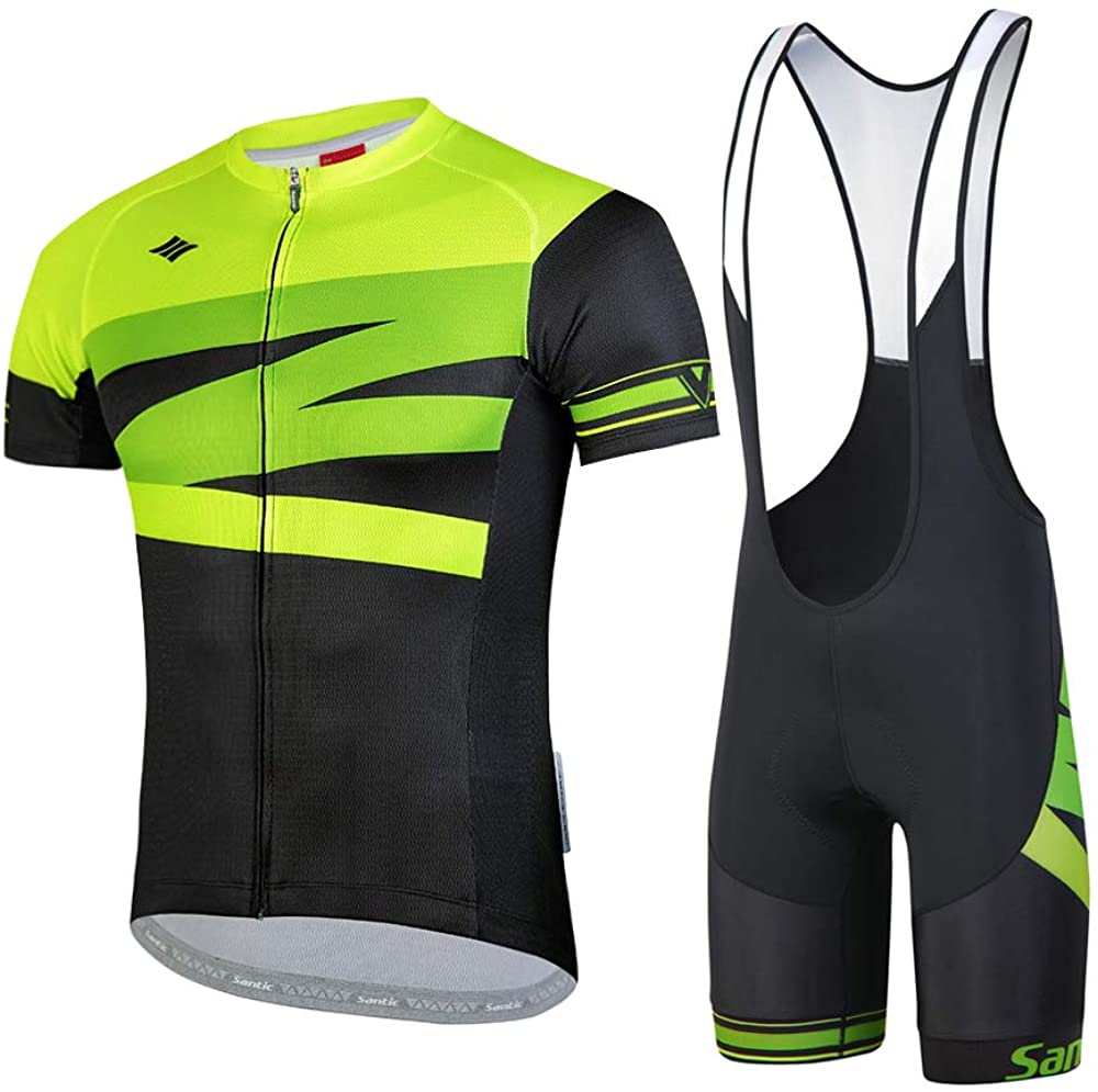 Men's Cycling Jersey Set Professional Bicycle Team Short Sleeve Breathable Quick-Dry Shirt with 4D Padded Bib Shorts 