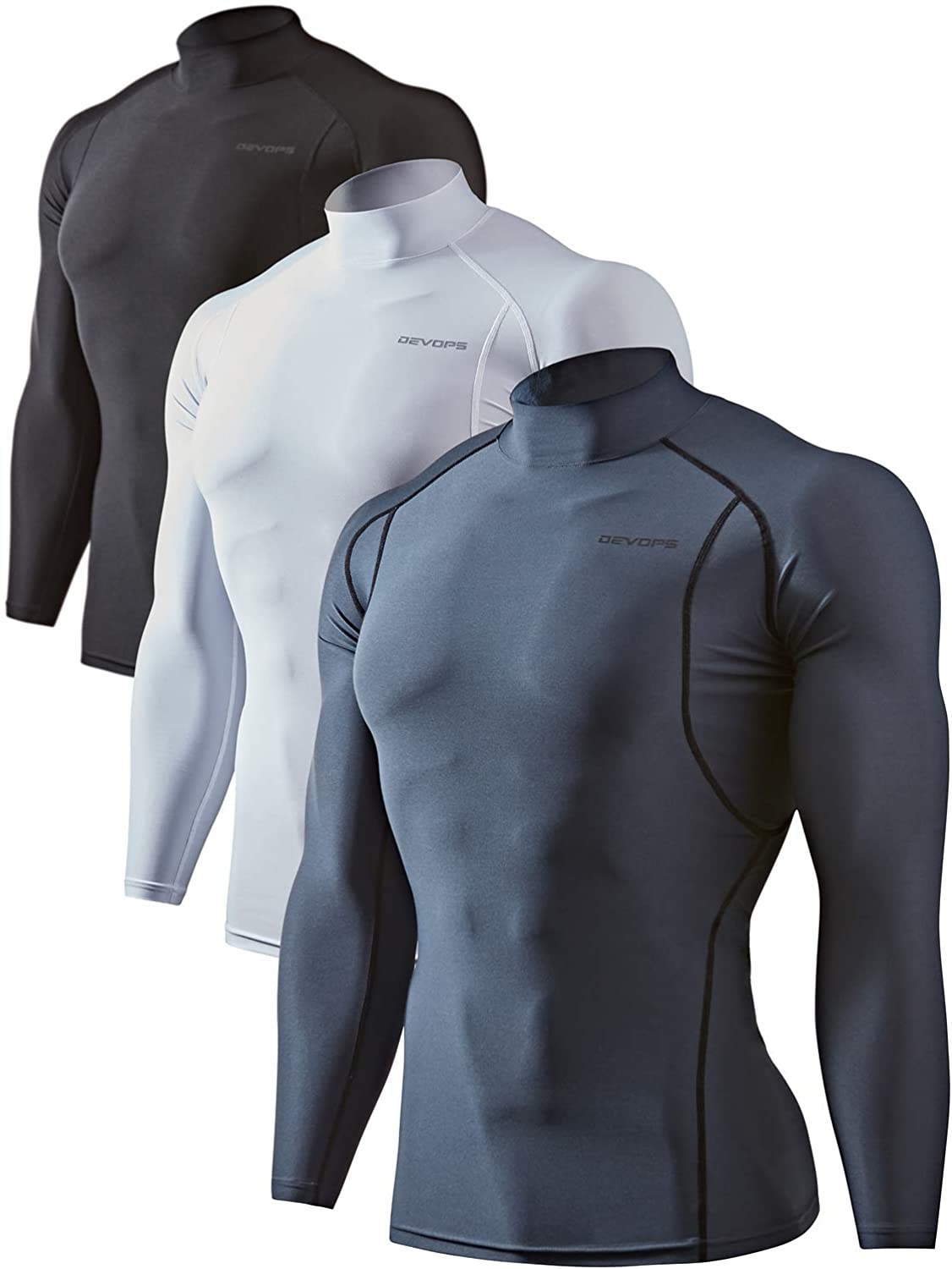 DEVOPS 2~3 Pack Men's Athletic Long Sleeve Compression Shirts 