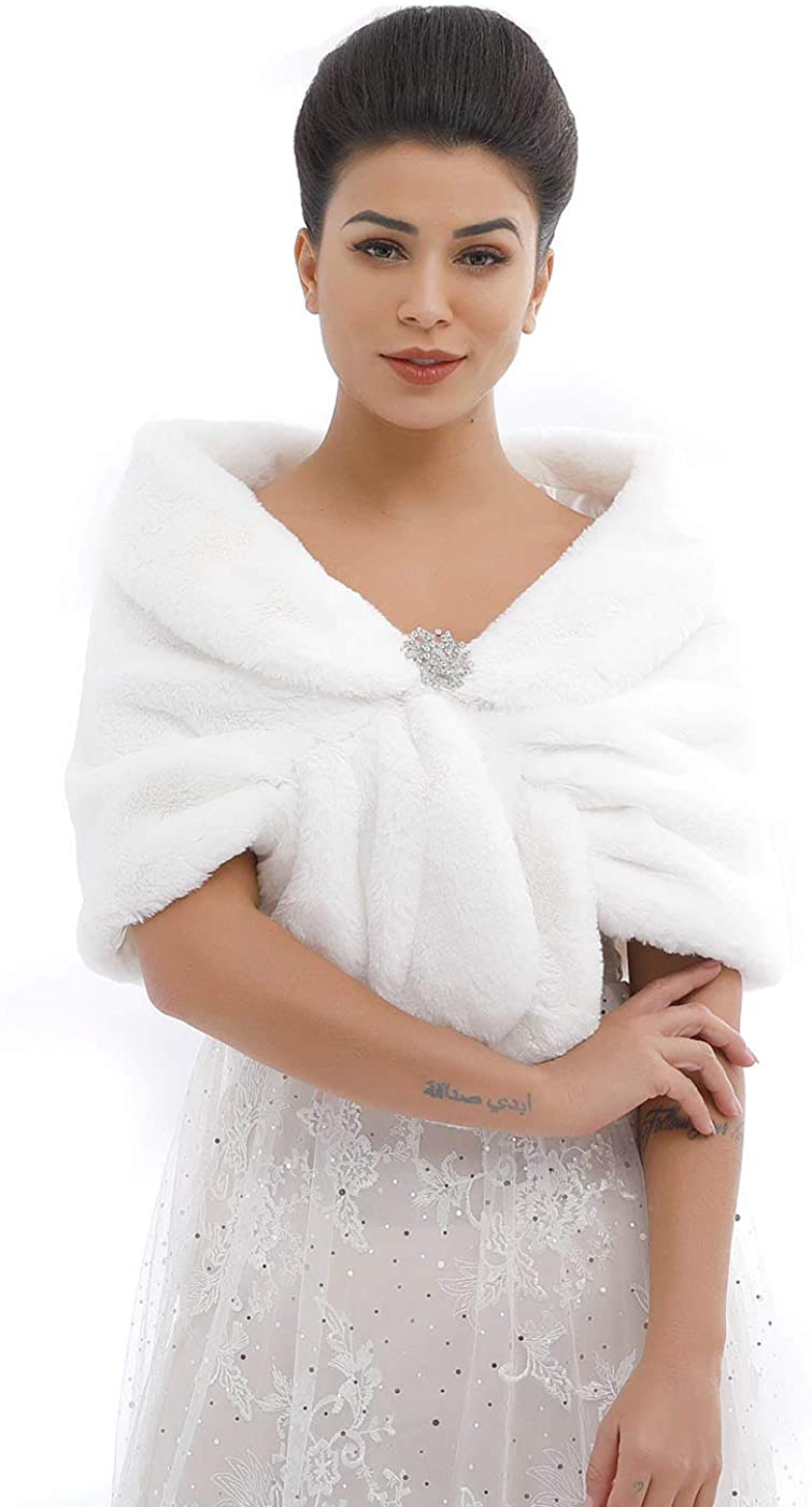 Aukmla Women's Wedding Faux Fur Wraps and Shawls Bridal Fur Stoles Scarf  with Rh | eBay