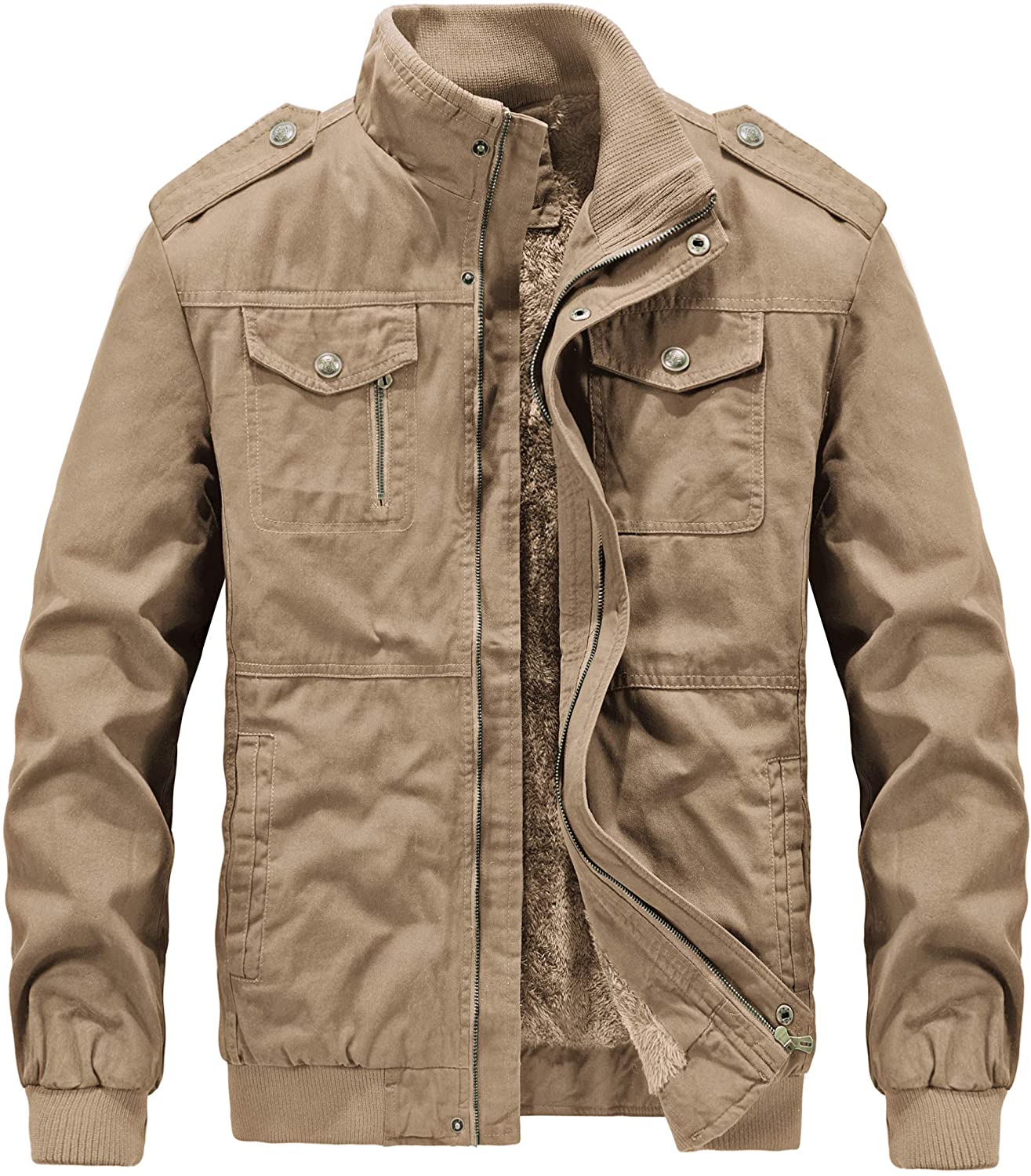 RongYue Men's Winter Thicken Cotton Military Jacket Fleece Fur