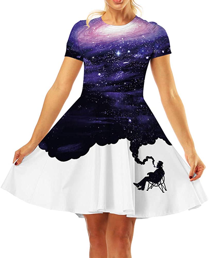 GLUDEAR Women's 3D Print Short Sleeve Unique Casual Flared Midi Dress | eBay
