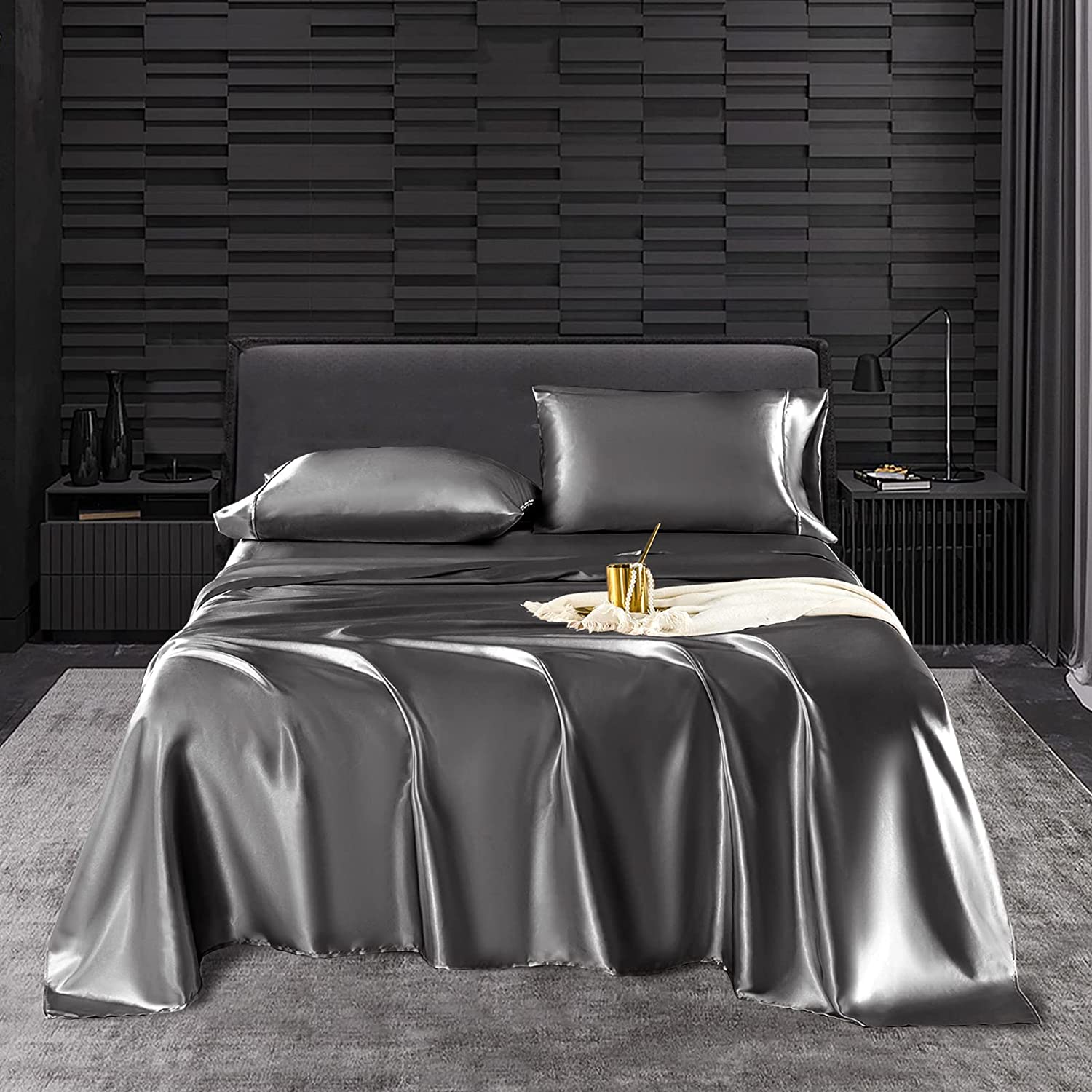 UDEAL Queen Bed Sheets Set Satin Sheet & Pillowcase Sets Deep