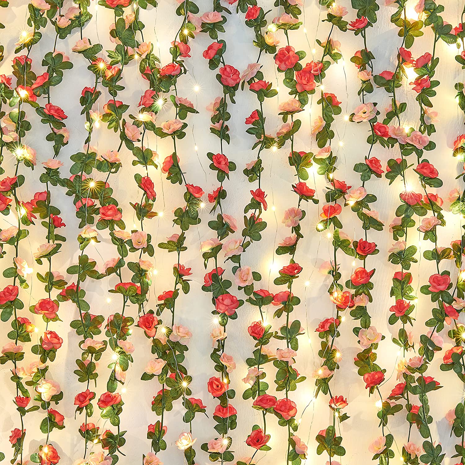 BLEUM CADE 2 Pcs 16.4Ft Flower Garland Artificial Rose Vines for Bedroom,  Hangin