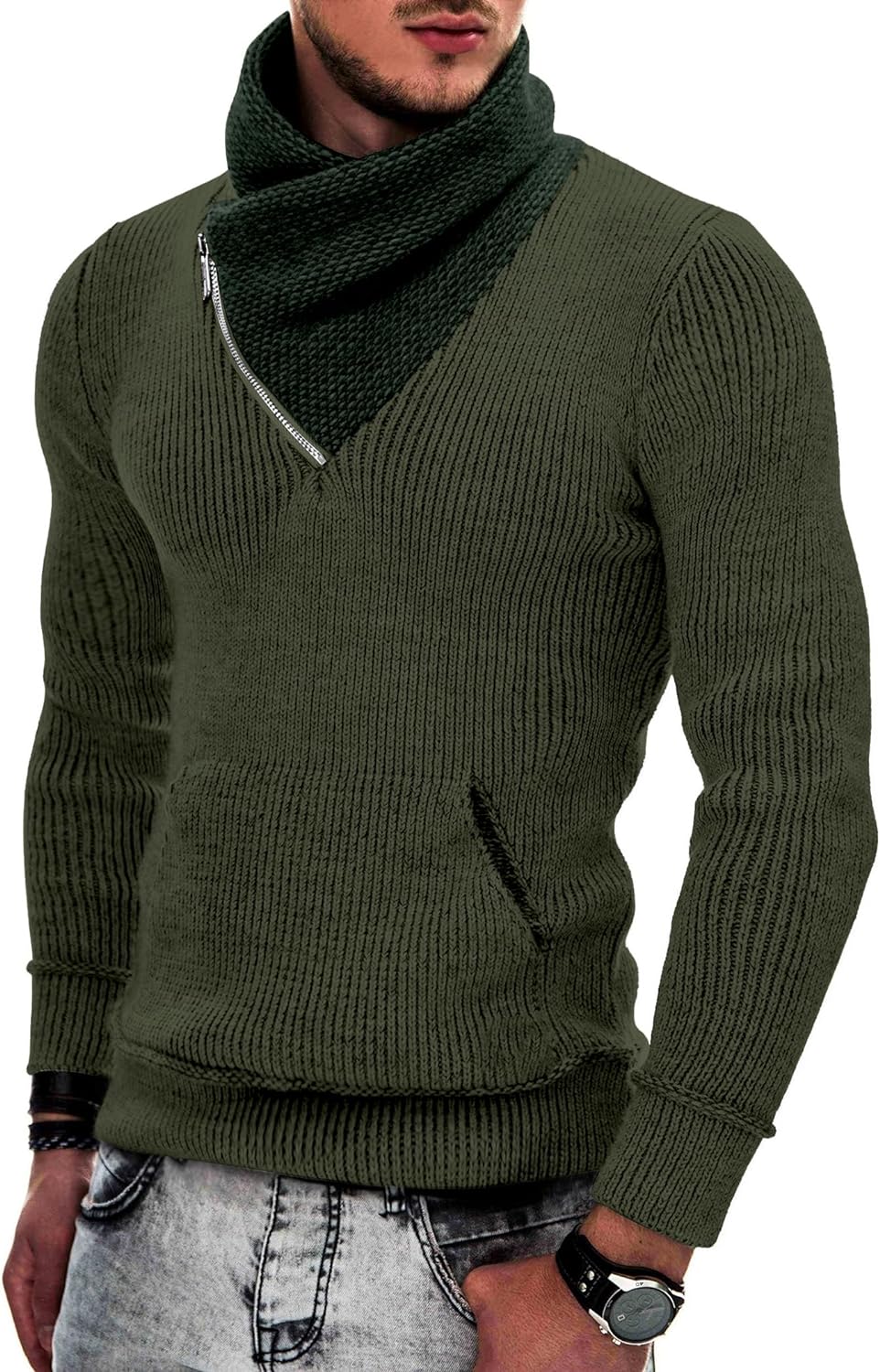 Coofandy Mens Slim Fit Turtleneck Long Sleeve Cowl Neck Knitted Pullover  Sweaters