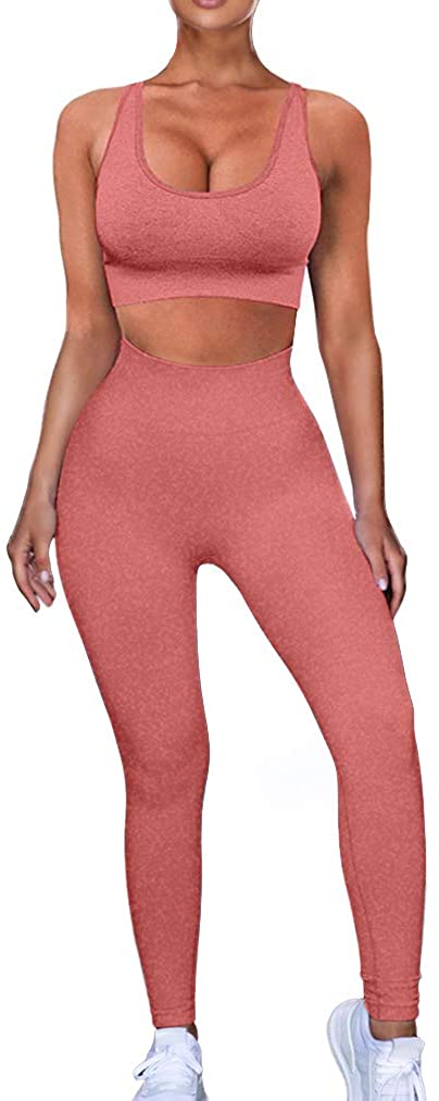EUYZOU Womens Seamless 2 Piece Workout Set High Waited Legging&Crop Tops Yoga Gym Outfits Sportwear Clothes 