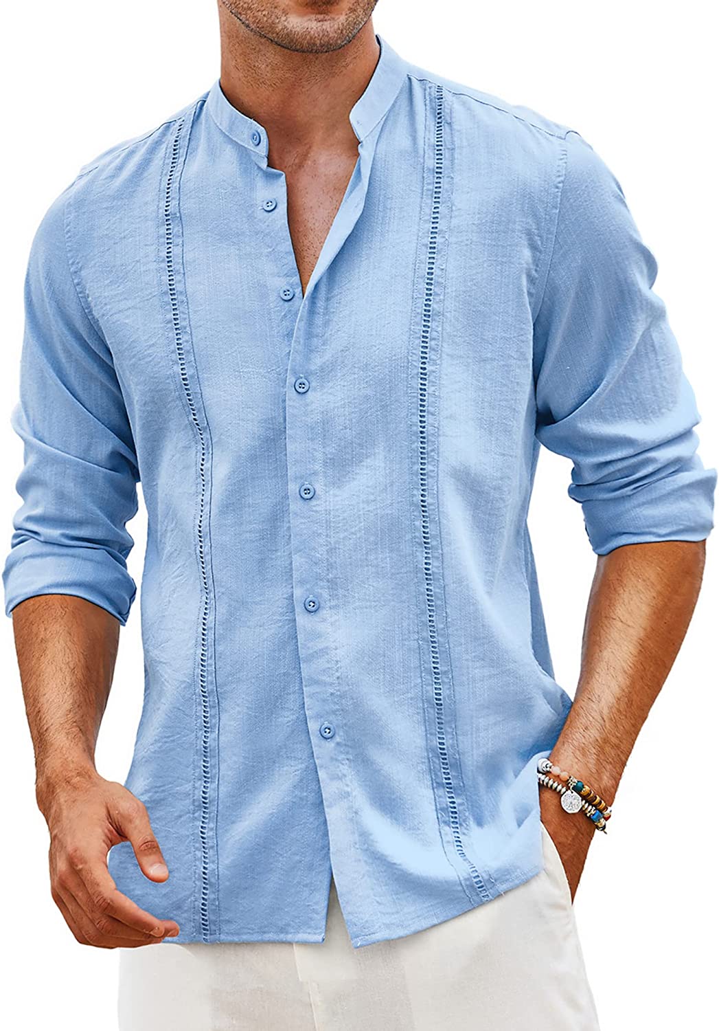 COOFANDY Men Cuban Guayabera Shirt Short Sleeve Button Down Shirt Linen  Beach Casual Shirt Navy Blue X-Large