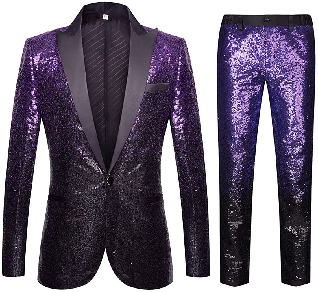 CARFFIV Men Fashion Shiny Gradient Color Suit 
