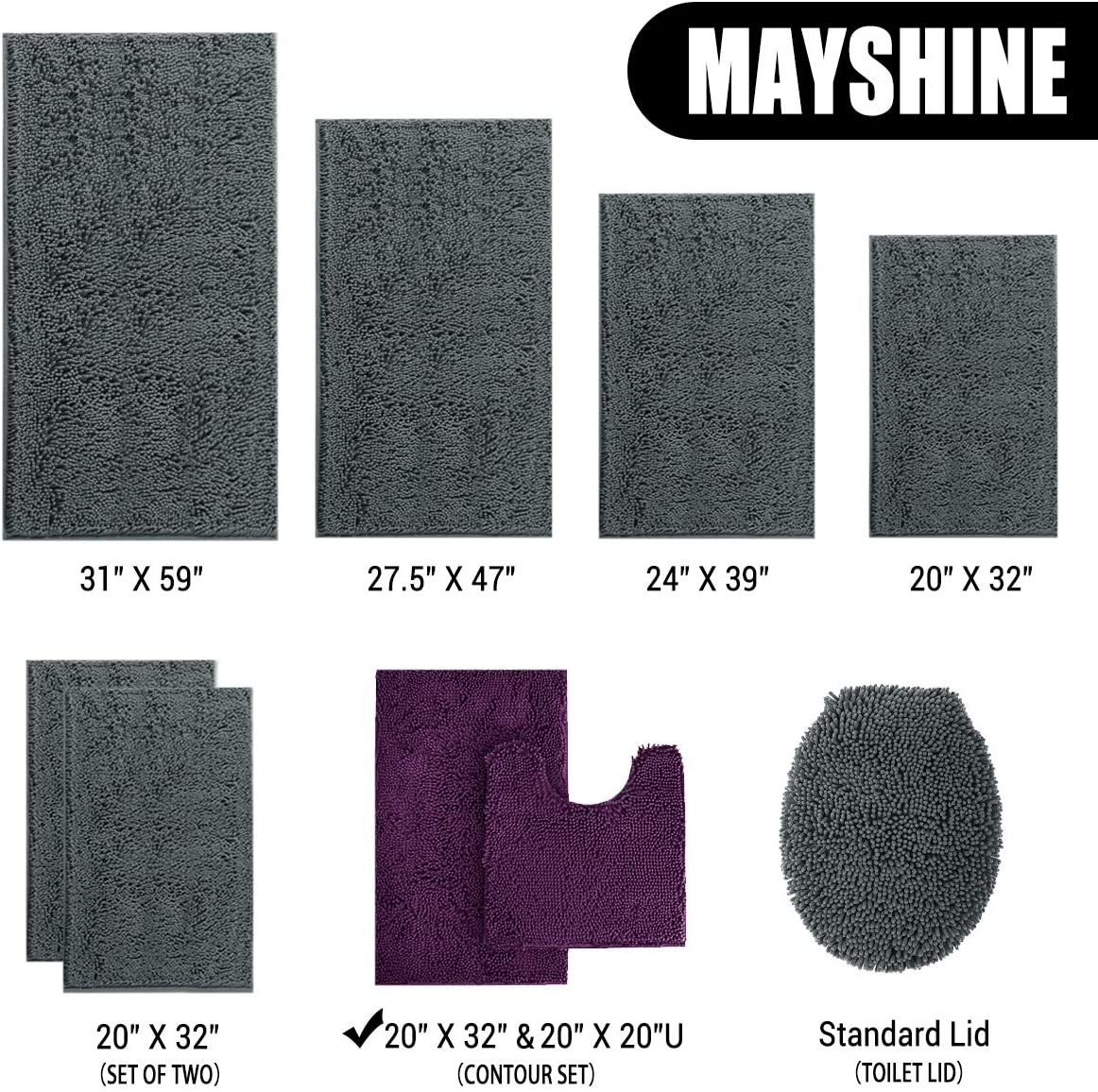 Mayshine Bathroom Rug Toilet Sets And Shaggy Non Slip Machine Washable Soft Micr 