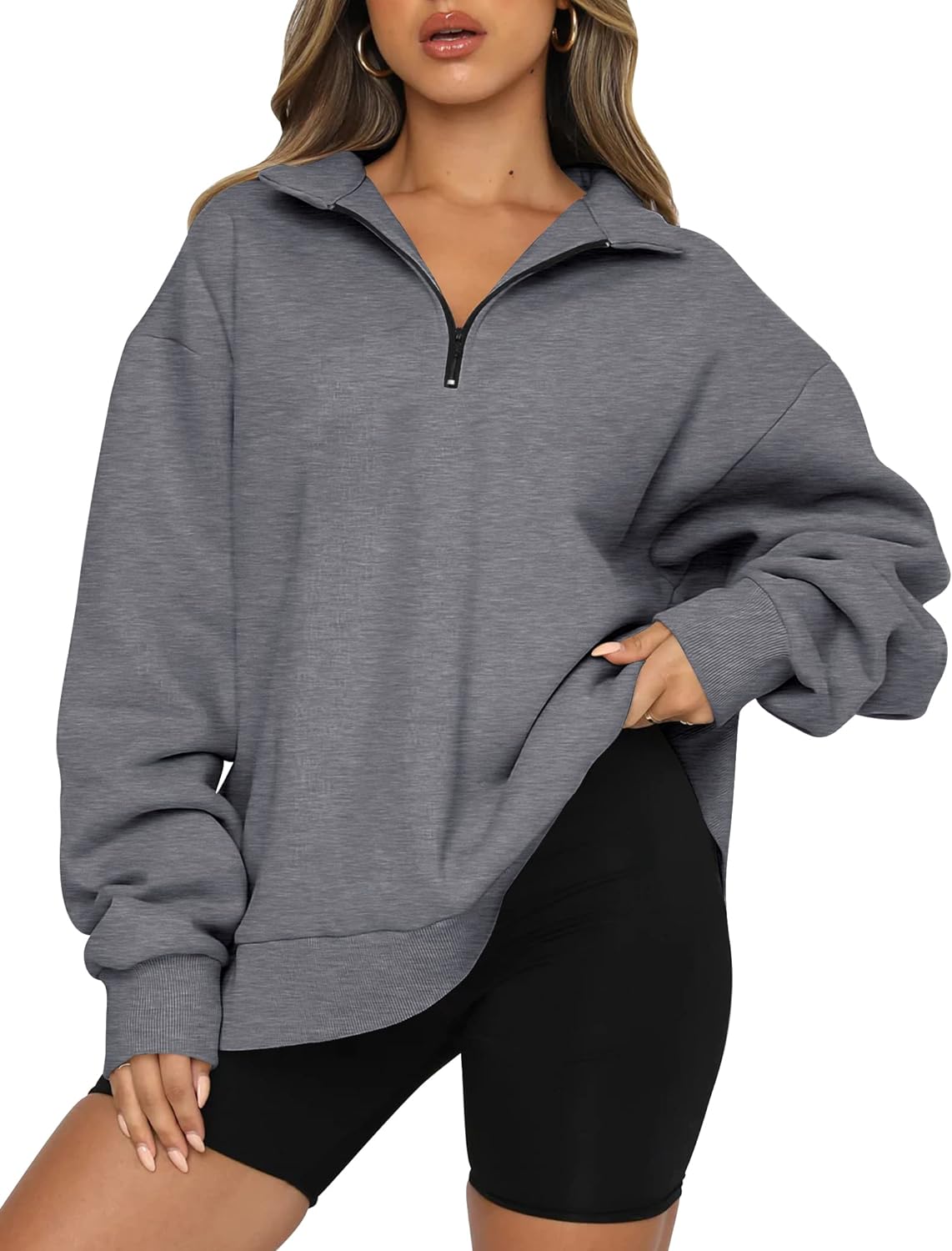 Trendy Queen Womens Oversized Sweatshirts Hoodies Half Zip Pullover Fall  Fashion