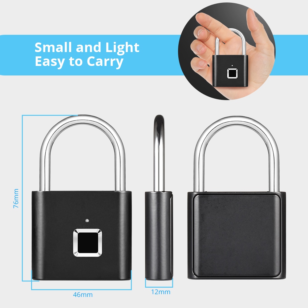 KERUI Waterproof USB Charging Fingerprint Lock Smart Padlock door lock 0.1sec Unlock Portable Anti-theft Fingerprint Lock Zinc-4