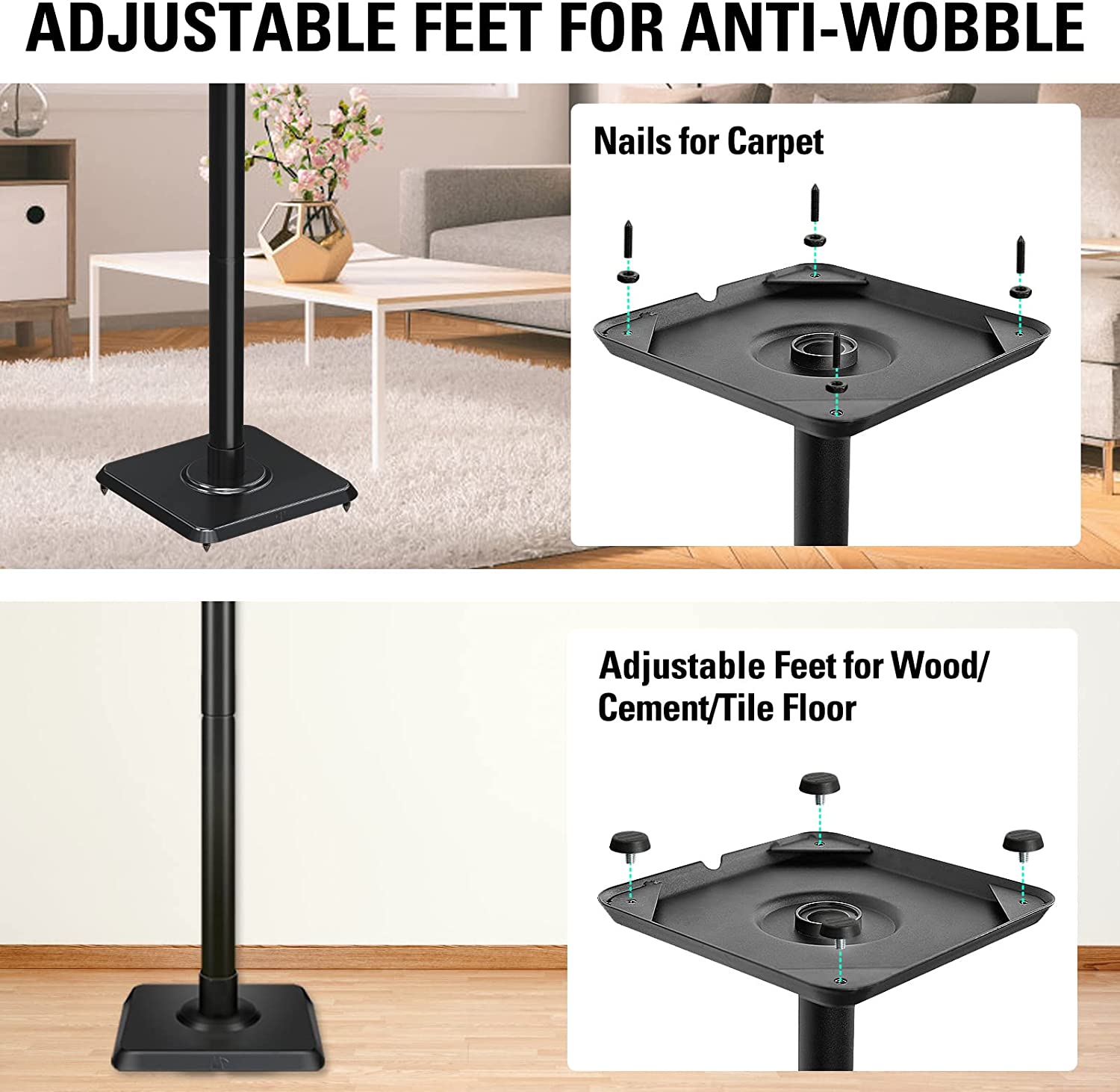 Mounting Dream Speaker Stands Height Adjustable for Satellite & Small Bookshelf Speakers, Set of 2 Floor Stand Mount for Bose Polk JBL Sony Yamaha and Others - 11LBS Capacity MD5402-4