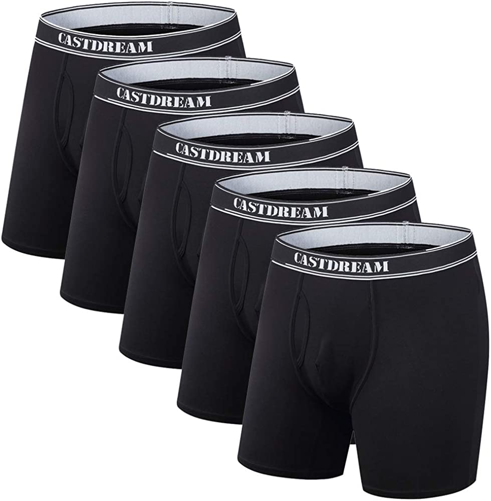 Patrick Silver Men's Breathable Bamboo Rayon Boxer Underwear with Fly 4Packs