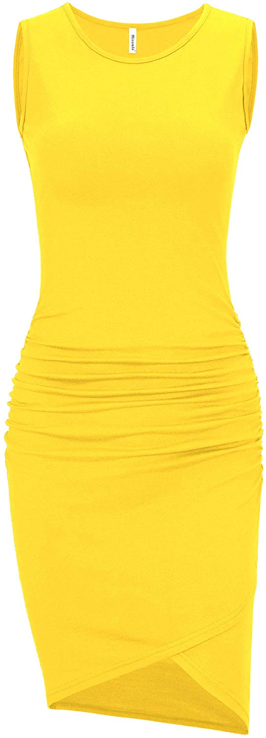 Missufe Women's Casual Sleeveless Tank Ruched Bodycon Sundress Irregular  Sheath | eBay