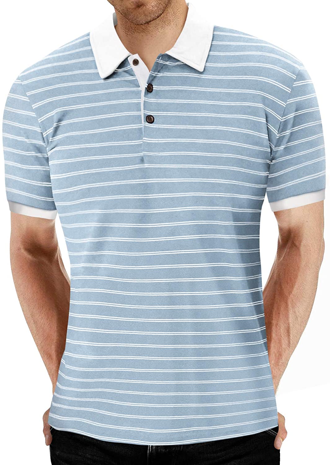 MLANM Men's Polo Shirt Short/Long Sleeve Casual Slim-fit Basic Designed Stripe Cotton Shirts