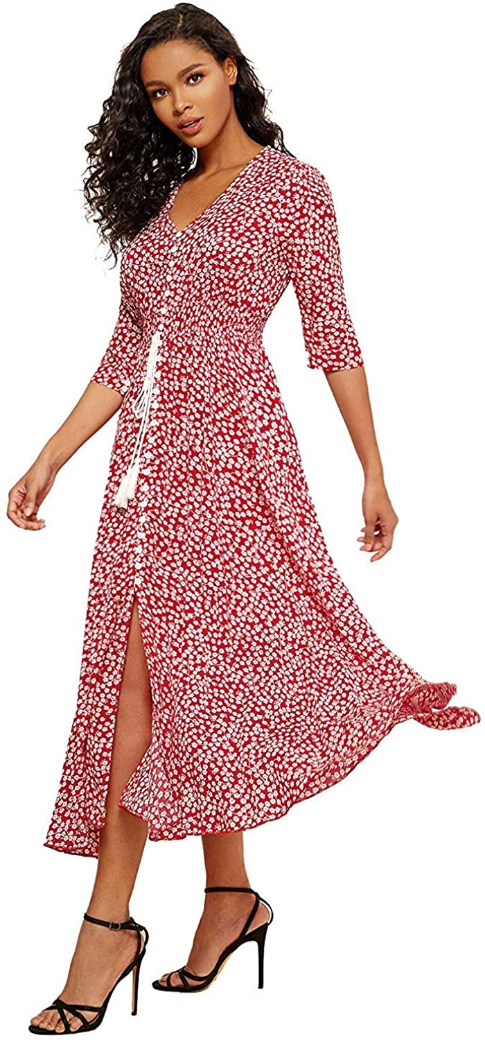 Milumia women's button up split deals floral print flowy party maxi dress