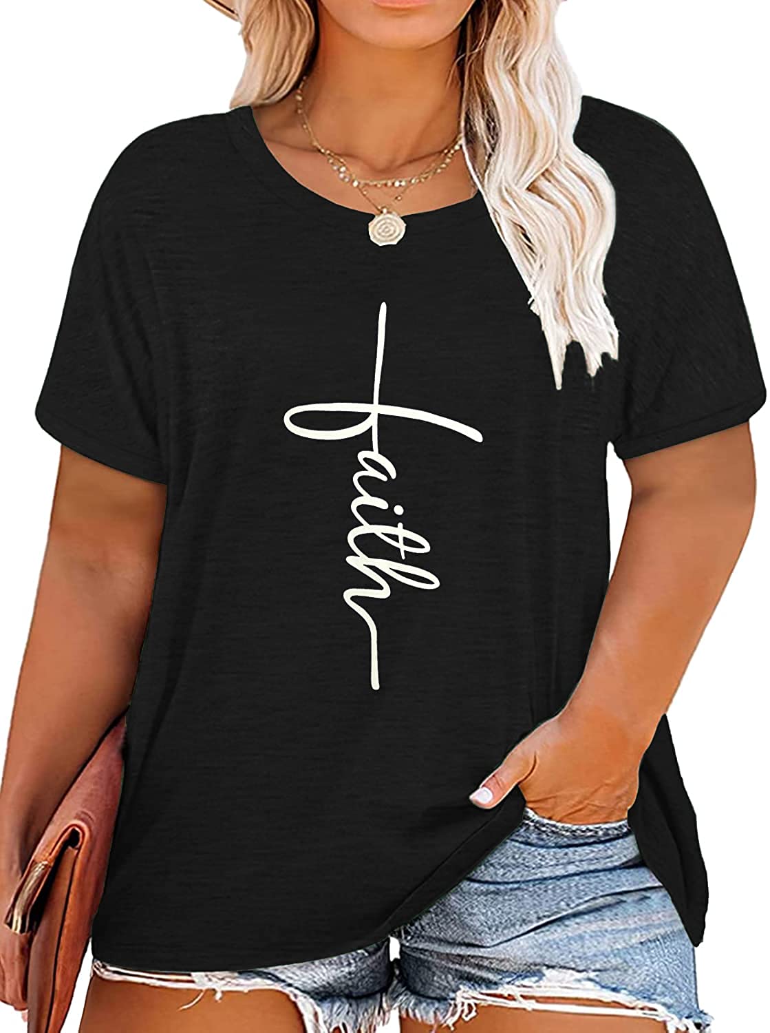 HDLTE Plus Size Faith Shirt Women Long Sleeve Graphic Tee Casual  Sweatshirts with Pocket 1X - 5X