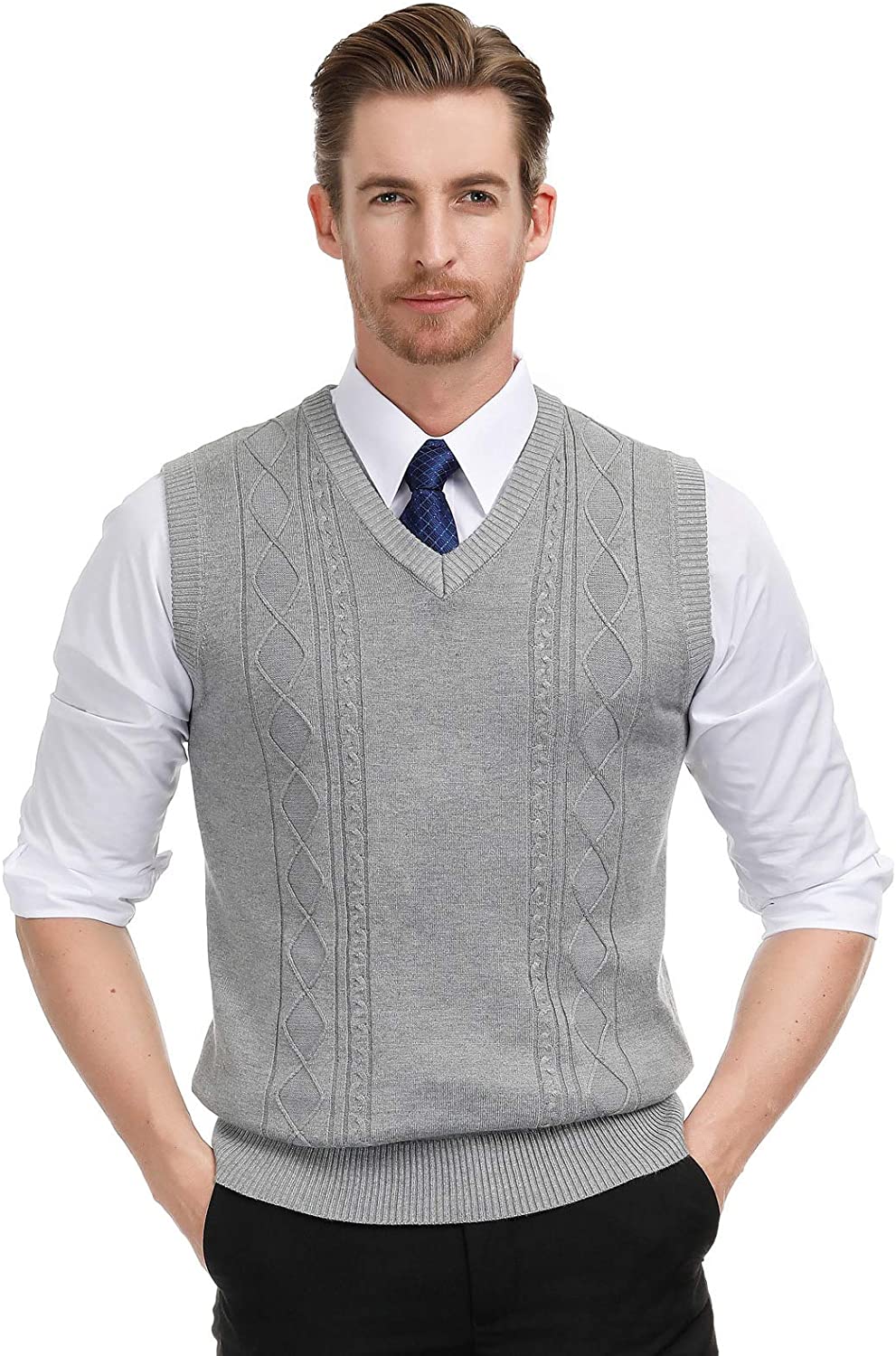 PaulJones Men Vintage Sweater Vest Stylish V-Neck Sleeveless Sweater Pullover Knitwear 
