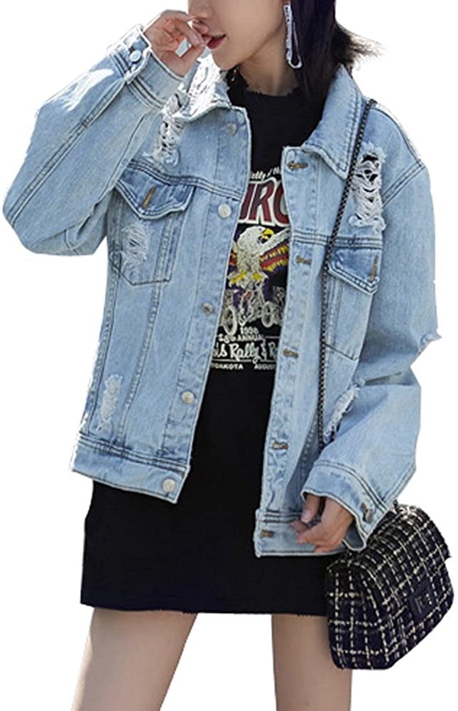JUDYBRIDAL Oversize Denim Jacket for Women Ripped Jean Jacket Boyfriend  Long Sleeve Coat (S, Blue) : : Clothing, Shoes & Accessories