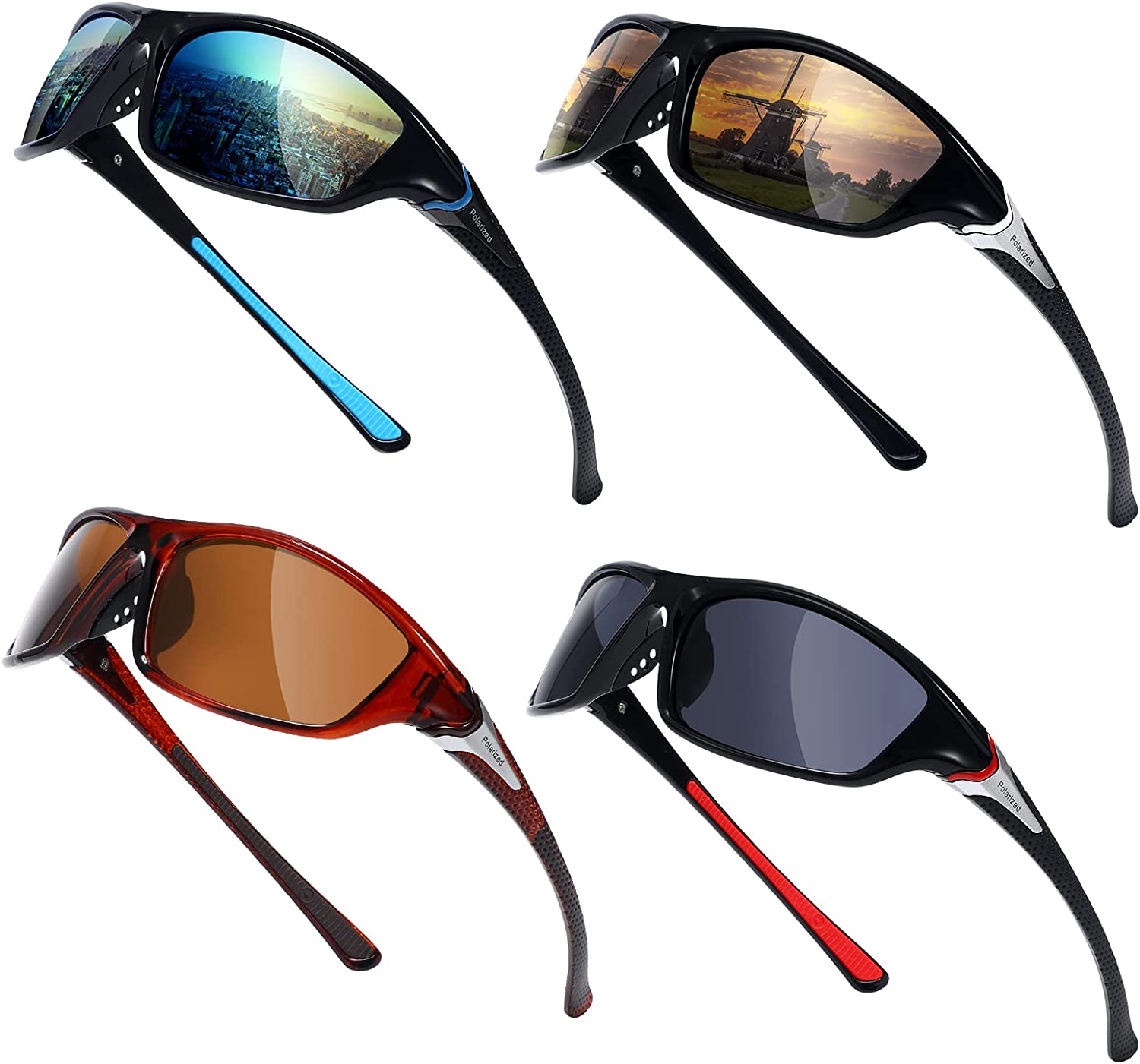 TOODOO 4 Pairs Men Polarized Sunglasses with UV Protection Driving Glasses  Sports for Sport Outdoor Activities