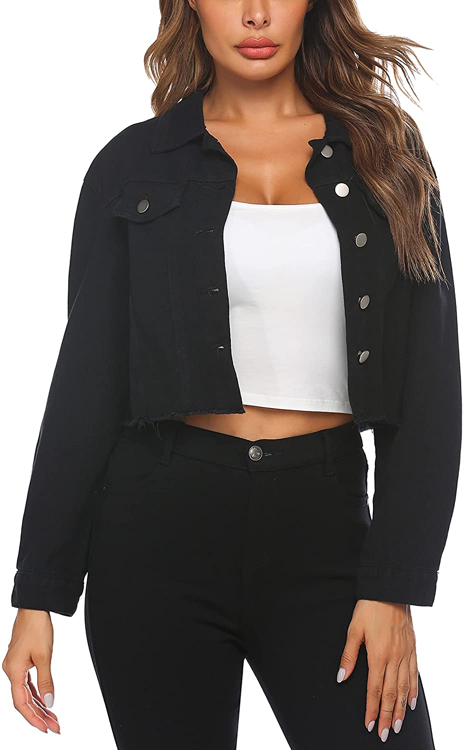 cropped black denim jacket women