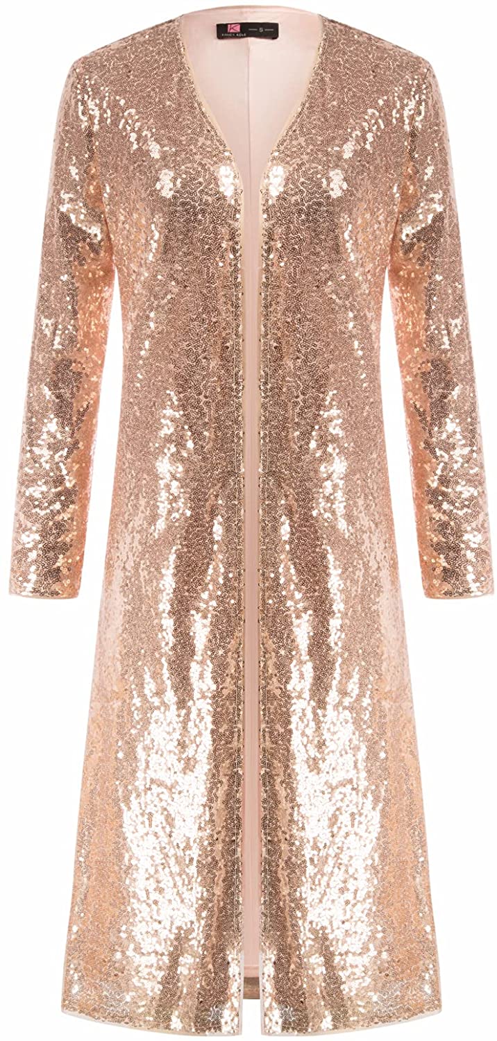 KANCY KOLE Women Sequin Cardigan Long Sleeve Open Front Jacket