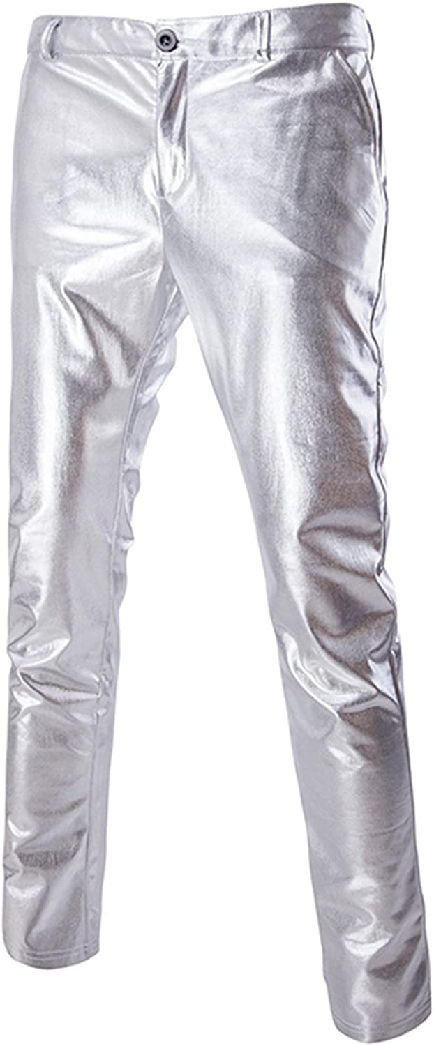 ZEROYAA Mens Night Club Metallic Gold Suit Pants/Straight Leg Trousers 