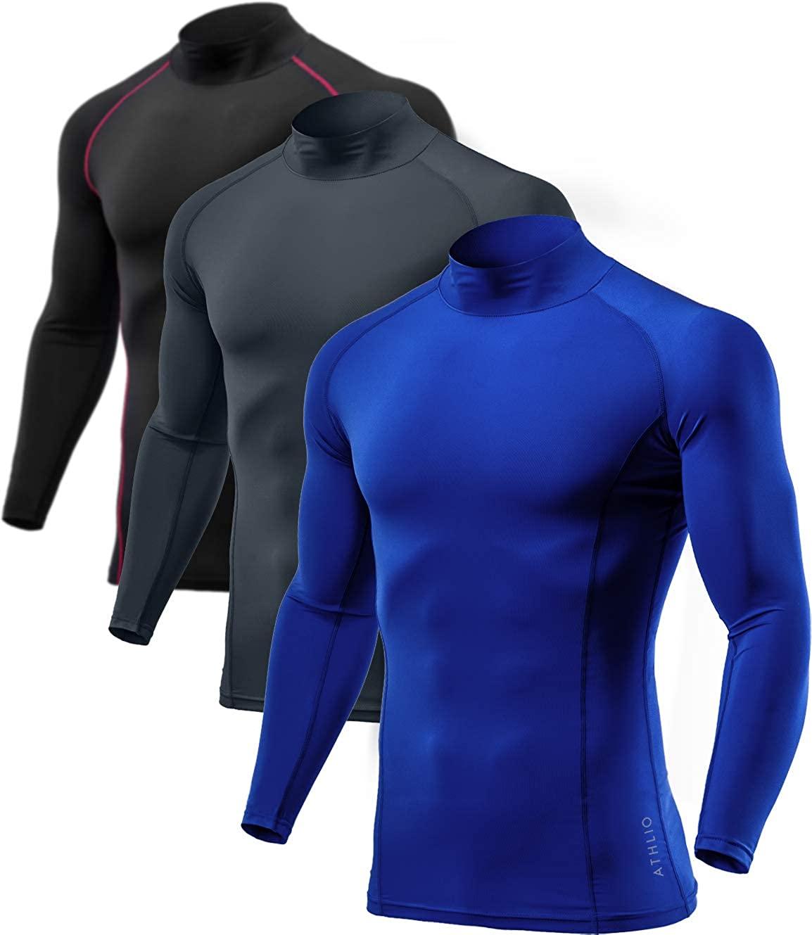ATHLIO Men's Fit Mock Long Sleeve Compression Shirts, Athletic Workout ...