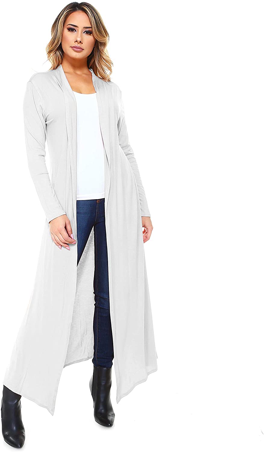 Women Oversized Long Sleeve Open Front Long Maxi Duster Coat Cardigan  Sweater(L-5XL) - White - CO185YD…
