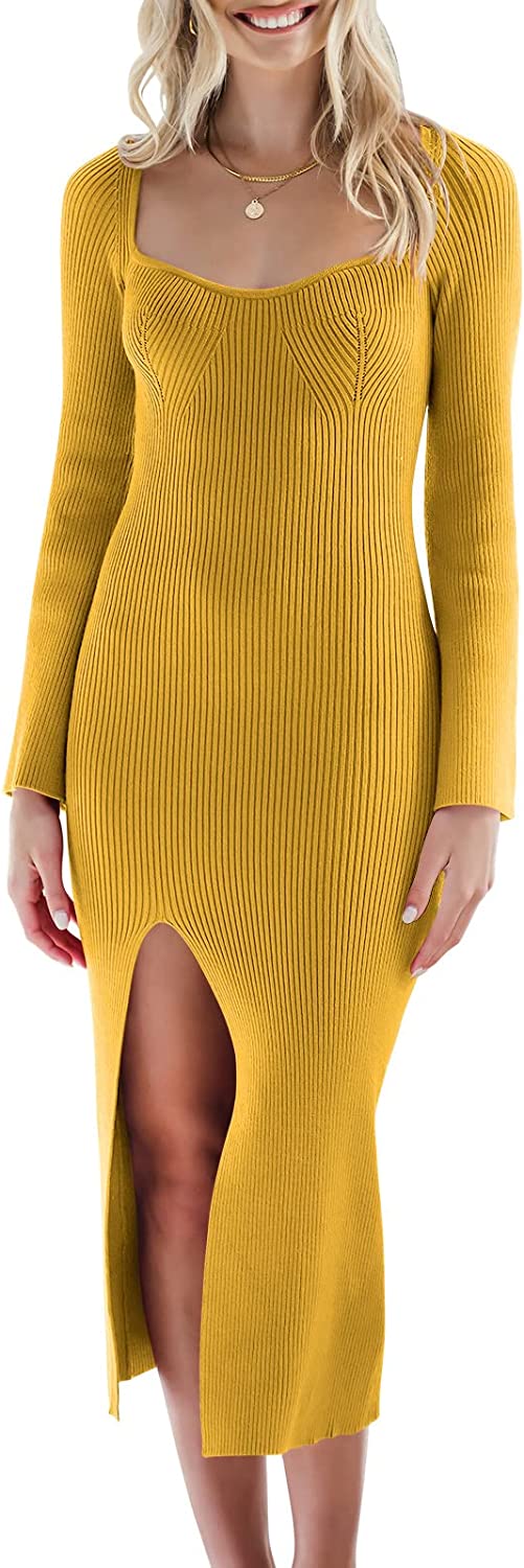 ANRABESS Women's Turtleneck Long Sleeve Slim Fit Bodycon Midi