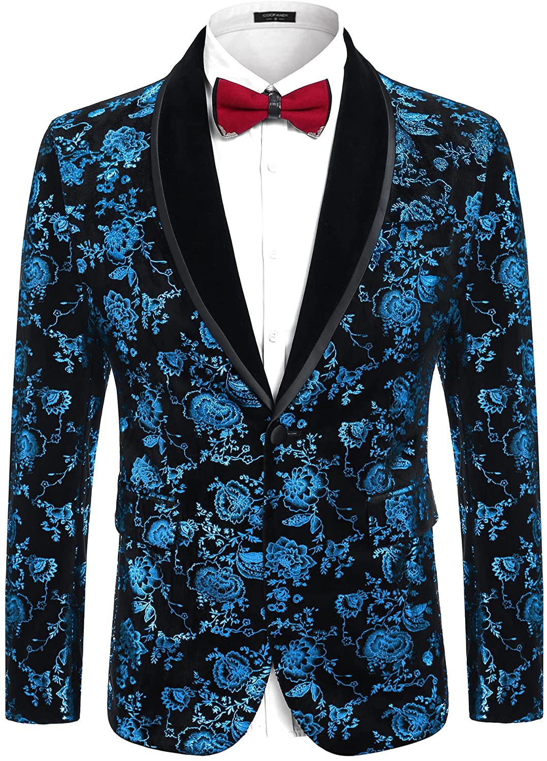 COOFANDY Men's Velvet Blazer Notched Lapel Velour Suit Jacket One Button Tuxedo Jackets for Wedding Prom Party Dinner