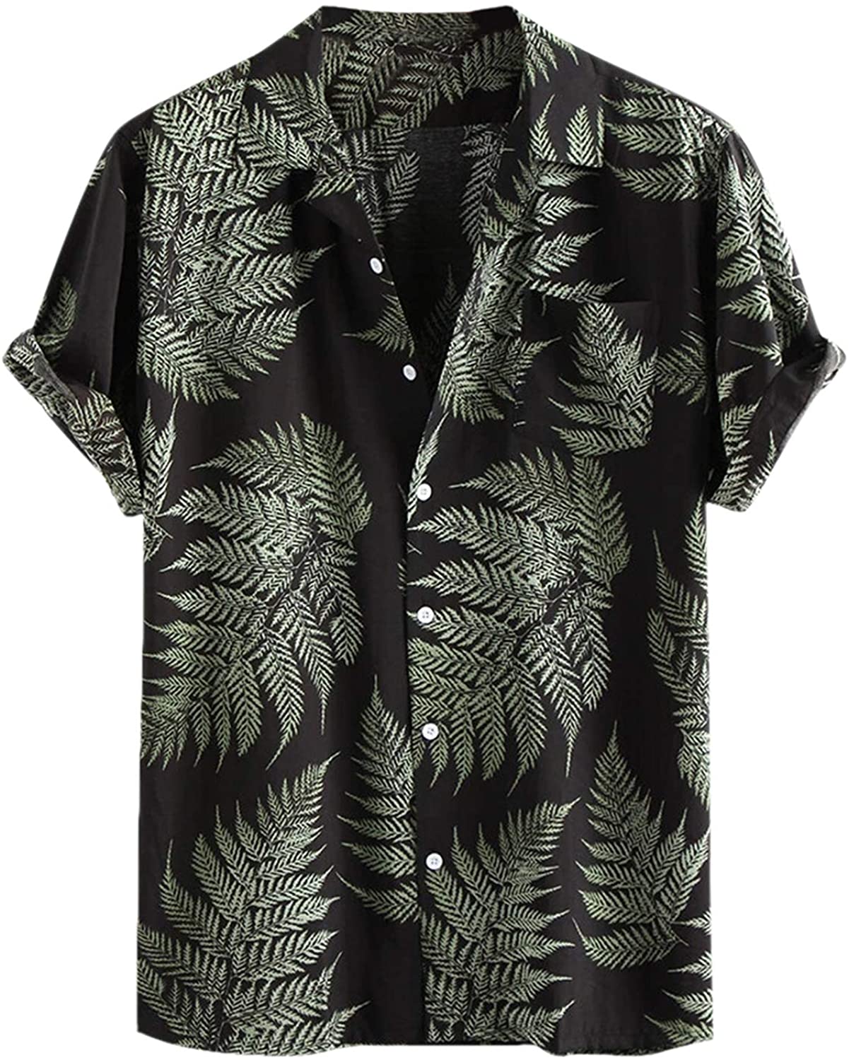 Toufguy Men's Hawaiian Shirt Printed Linen Cotton Short Sleeve 