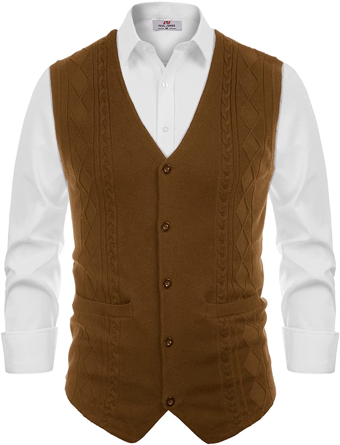 PJ PAUL JONES Mens Cable Knit Sweater Vest Button Down V Neck Slim Fit Sweater Vests Knitwear 