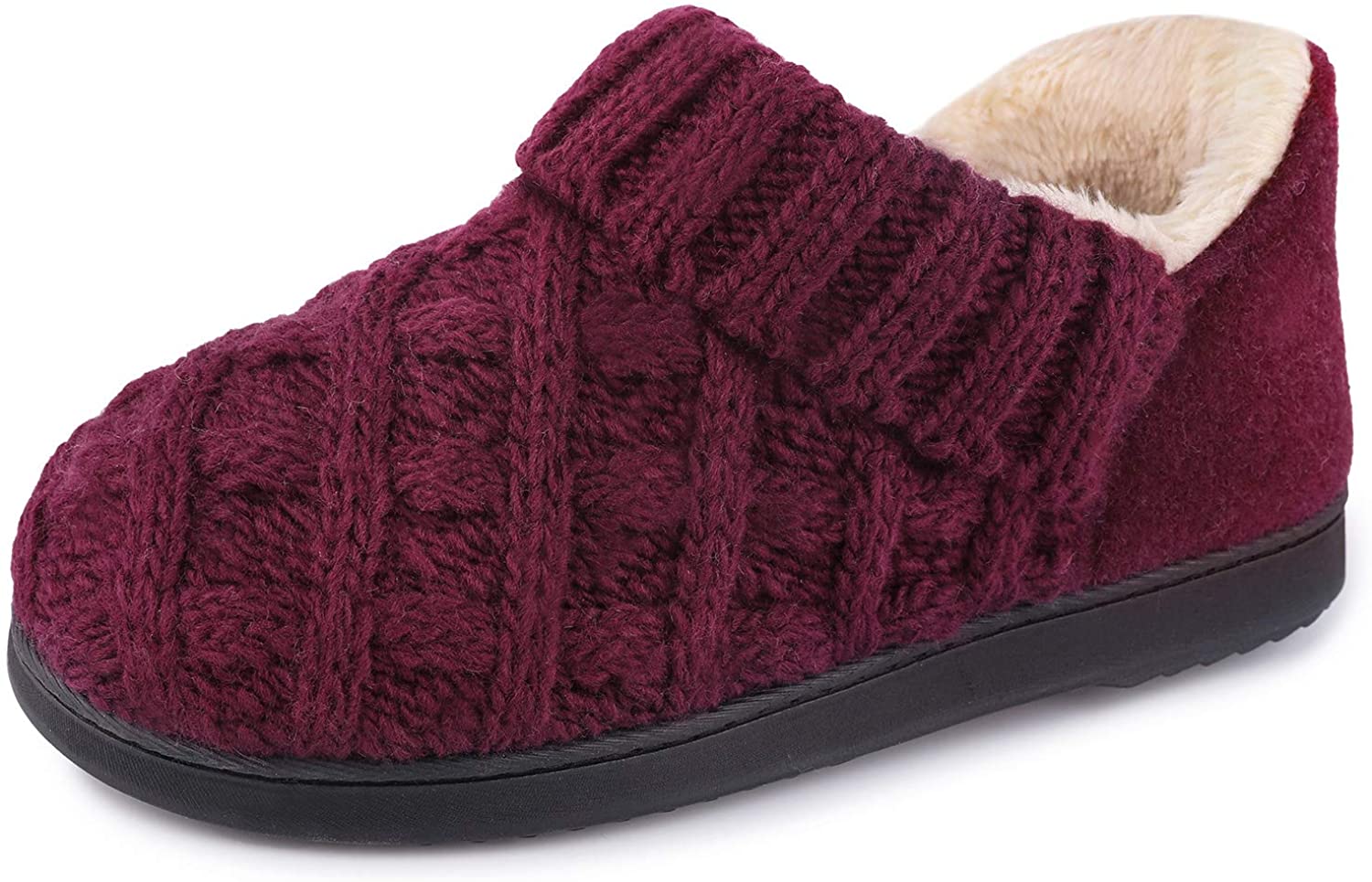 Women’s Warm Wool Yarn Cable Knitted Bootie Slippers Memory Foam Anti-Skid Sole House Shoes Indoor Outdoor 
