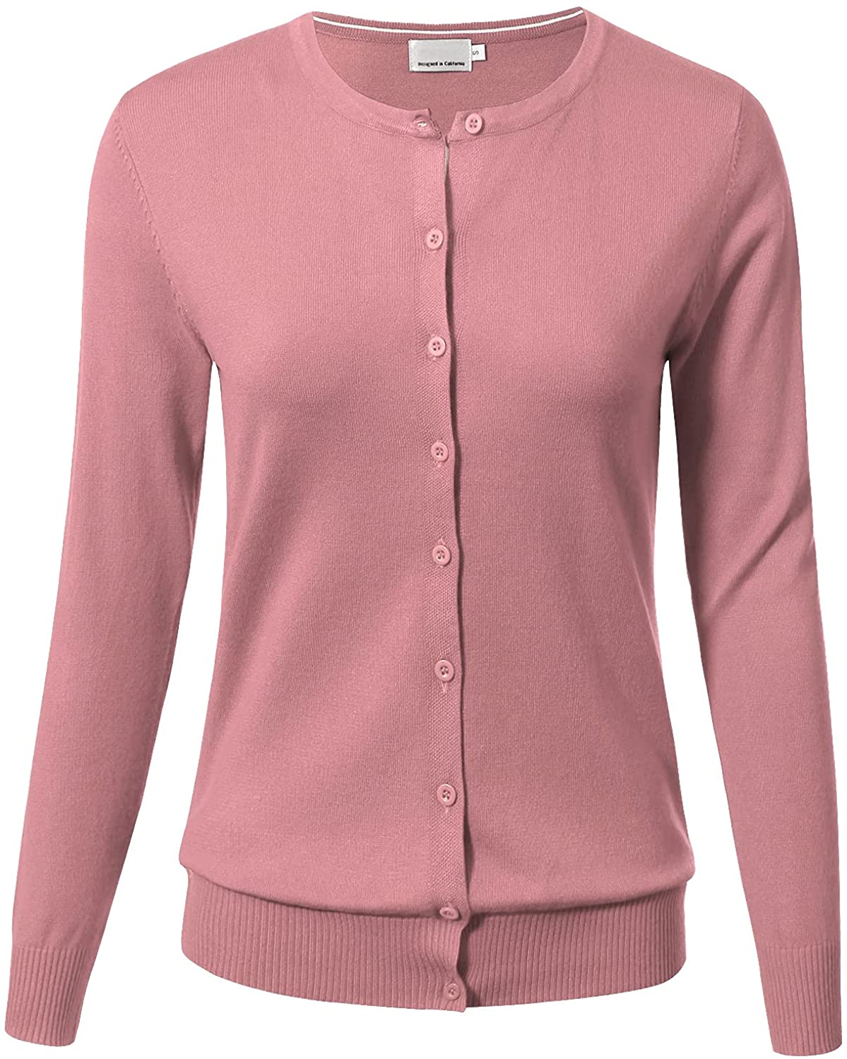 Allsense Women Button Down Long Sleeve Crewneck Soft Knit Cardigan Sweater S Rust 