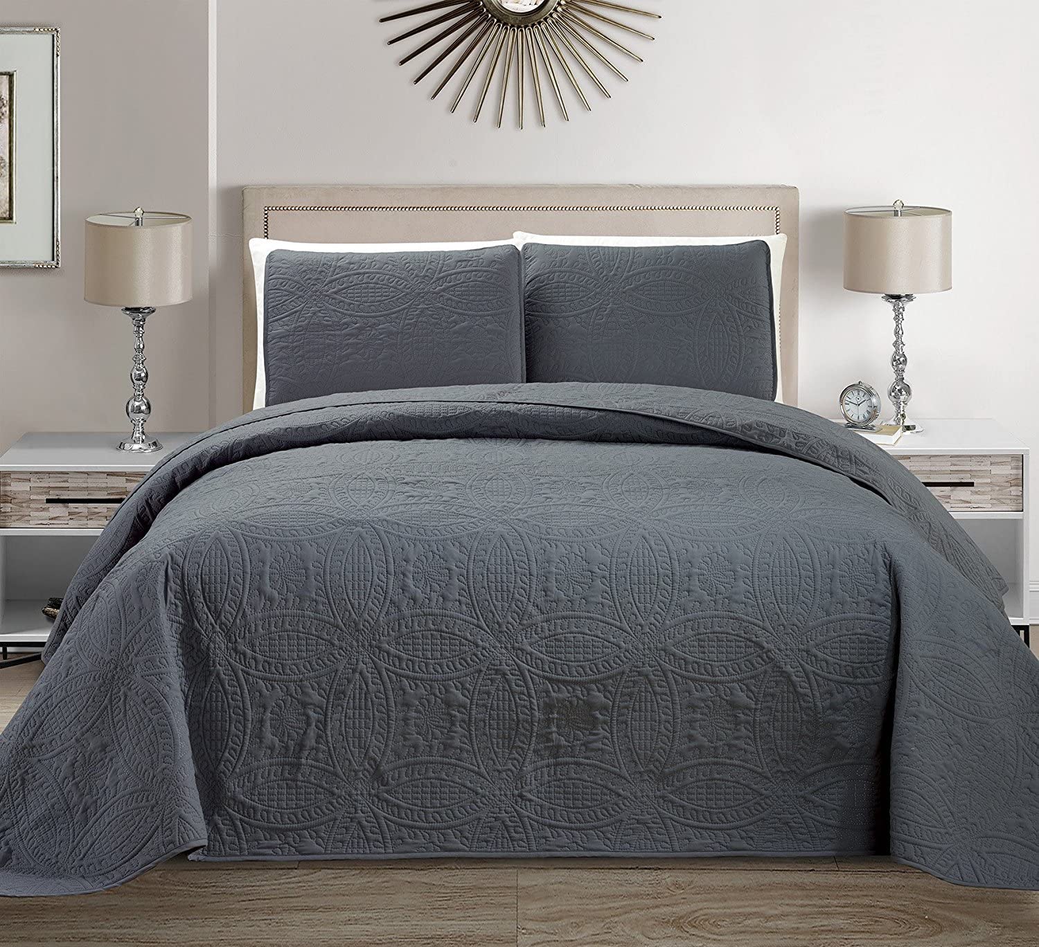 Fancy Linen Embossed Oversized Coverlet Bedspread Set Beige All Sizes New 