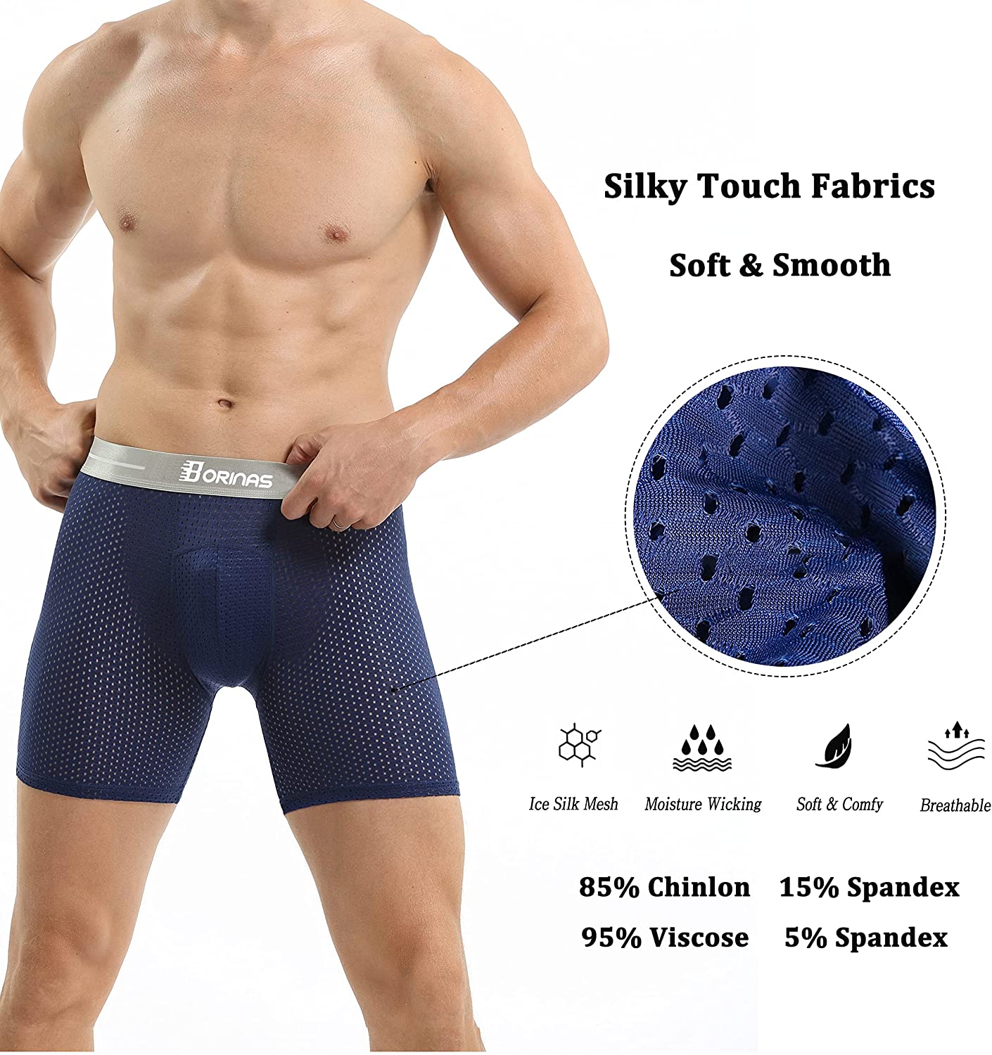 Borinas Men's Mesh Underwear Breathable Ice Silk Athletic Sports Boxer ...