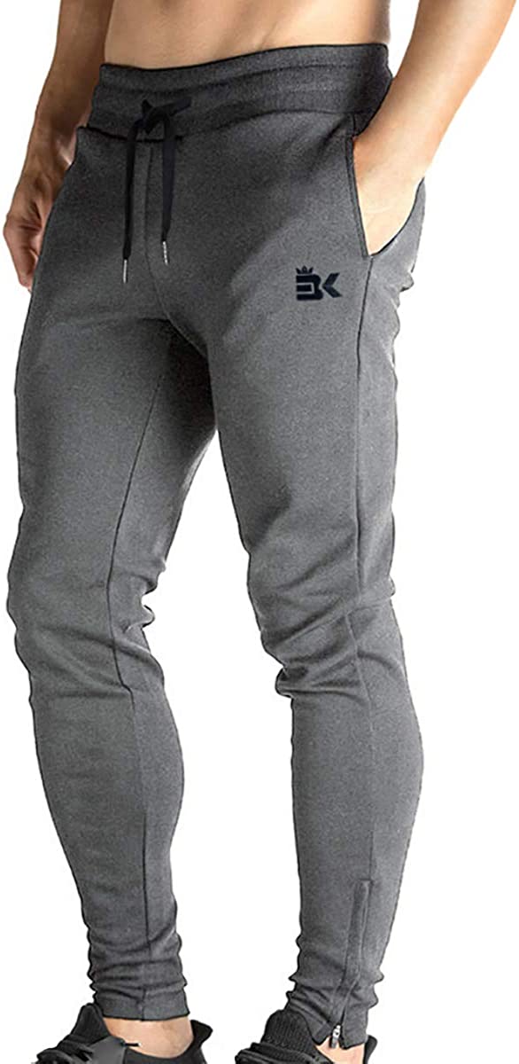 BROKIG Mens Jogger Sport Pants, Casual Zipper Gym Workout Sweatpants Pockets