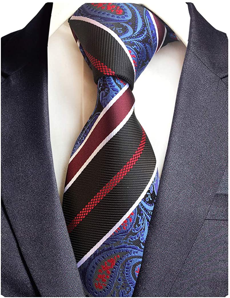 GUSLESON Fashion Striped Paisley Ties Mens Plaid Necktie for Wedding