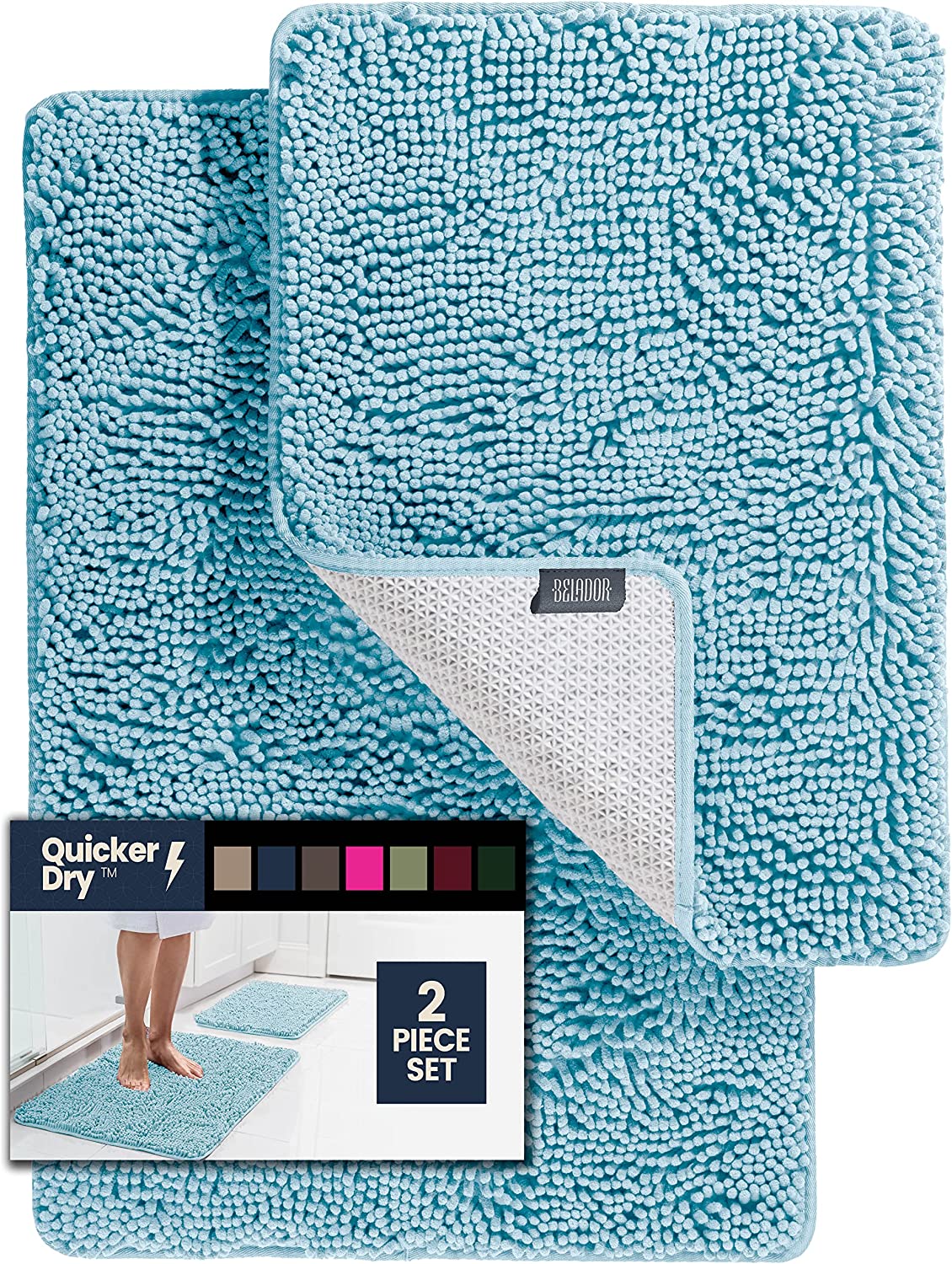 2 Piece Bathroom Rugs Bath Mat Set - Soft Plush Chenille Shower Mats for  Bathroo