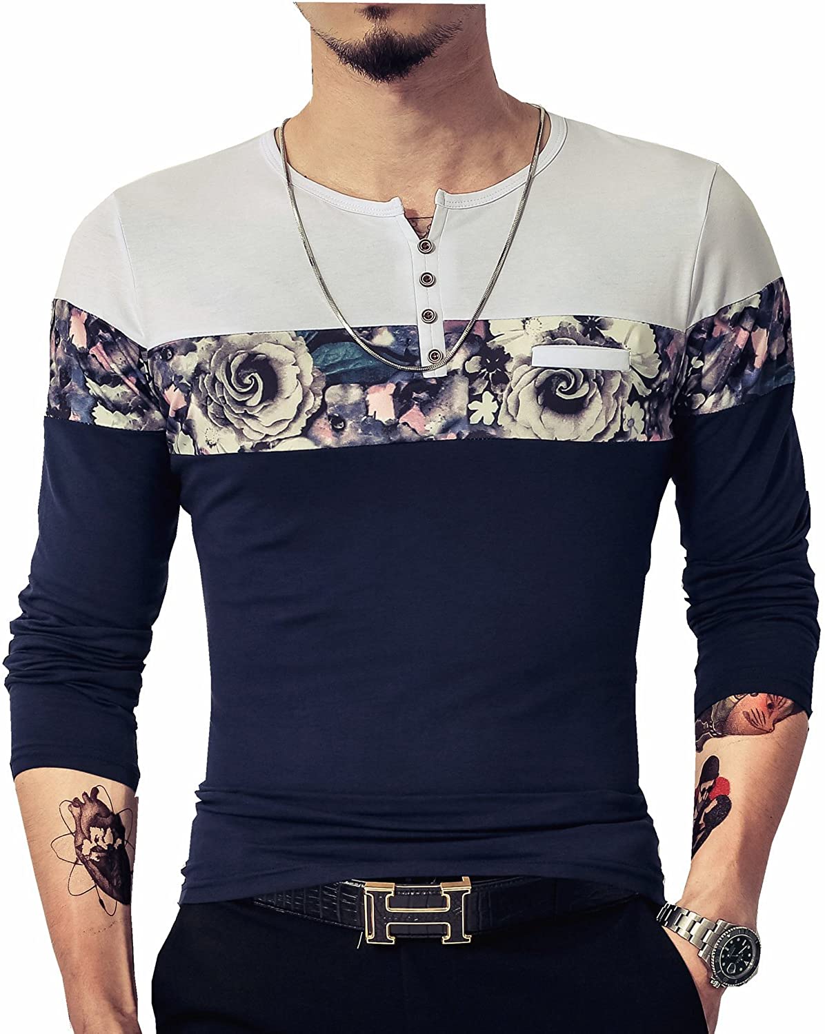 LOGEEYAR Men's Casual Slim Fit Short Sleeve Shirts Fashion Color Block  Printing | eBay