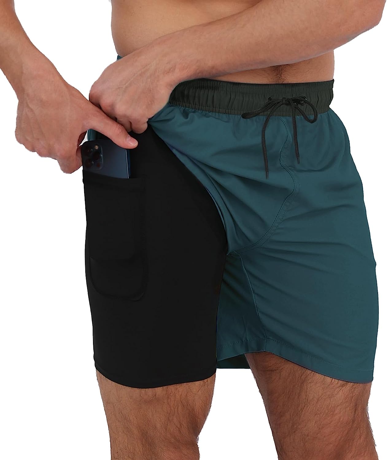 Arcweg Mens Swim Trunks with Compression Liner 9 inch 2 in 1 Shorts Big and  Tall,Quick Dry