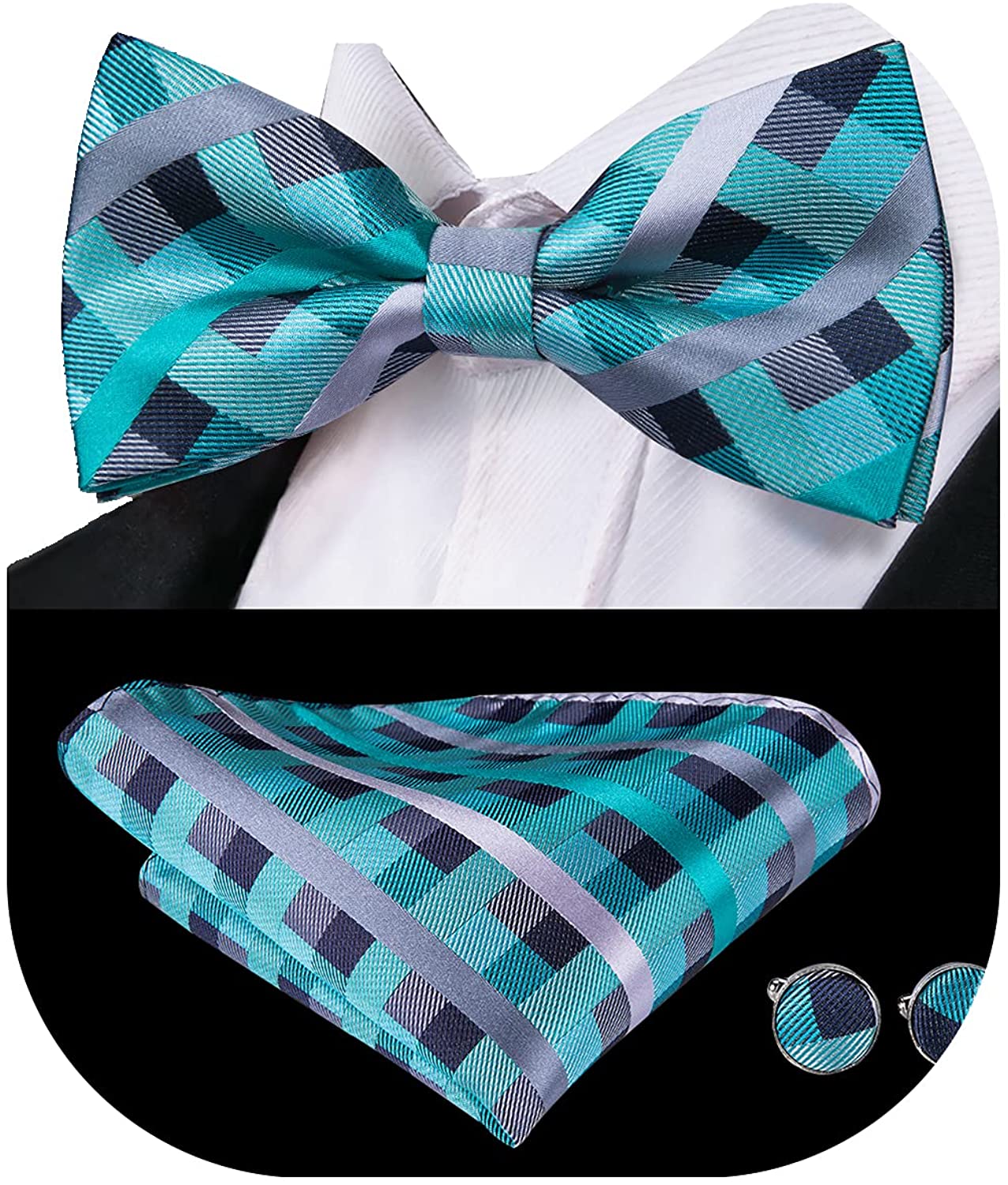 Dubulle Mens Silk Bow Tie and Pocket Square Set for Wedding Tuxedo …