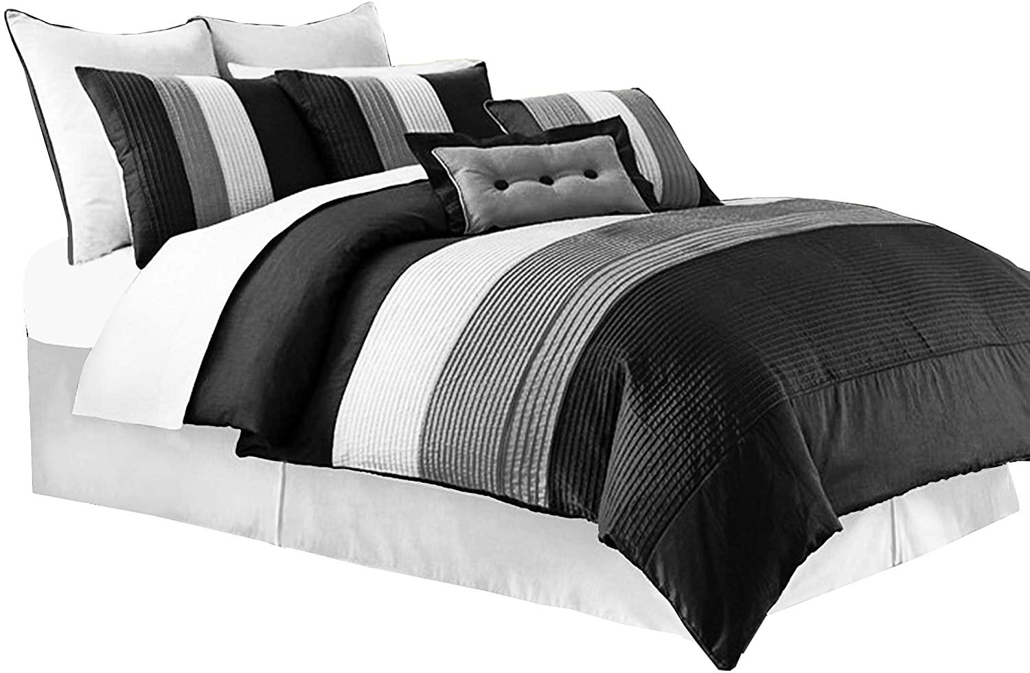 Chezmoi Collection 6 Pieces Luxury Striped Comforter Set Black White Grey Twin Ebay