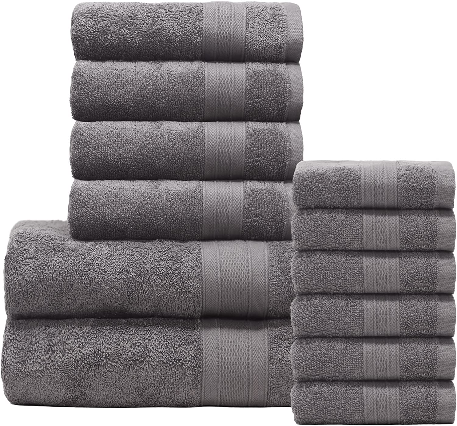Trident Soft N Plush 6 Piece Cotton Bath Towel Set, Charcoal Gray 