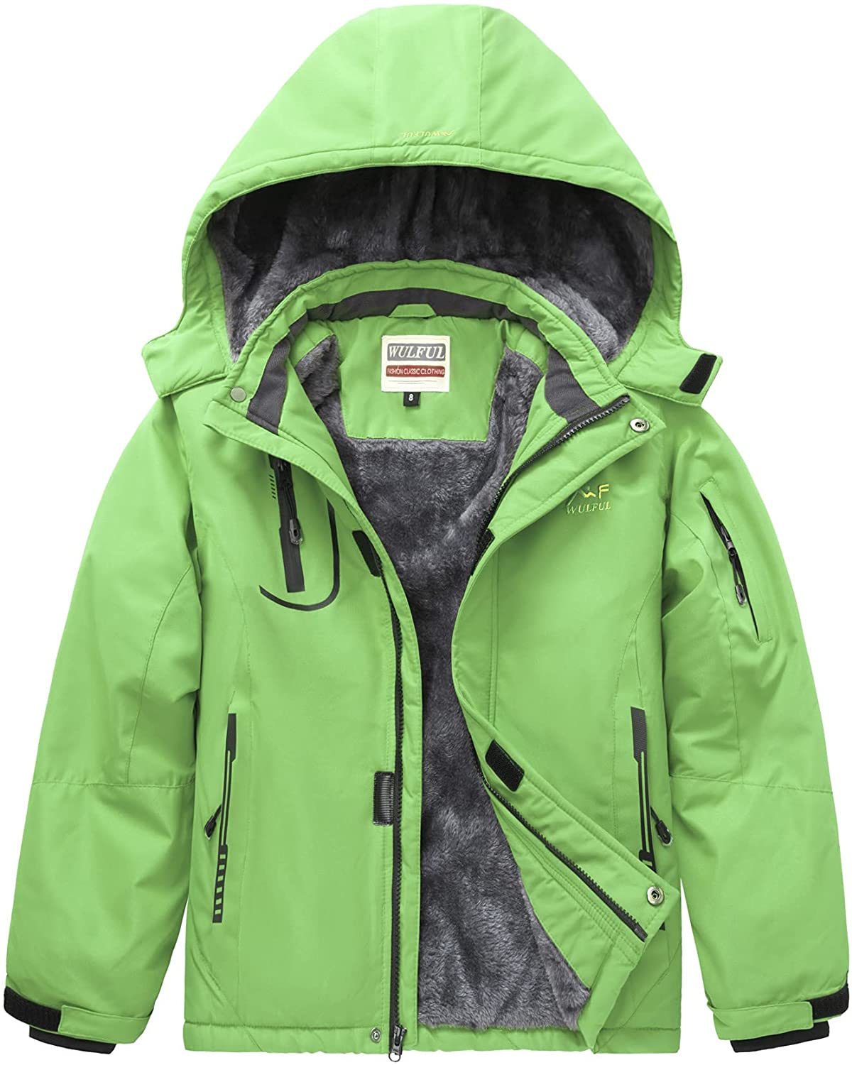 WULFUL Boy's Waterproof Ski Jacket Warm Fleece Hooded Windproof