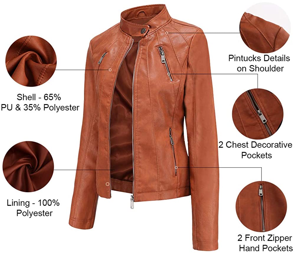 Tagoo Womens Faux Leather Jacket Motorcycle Coat for Biker