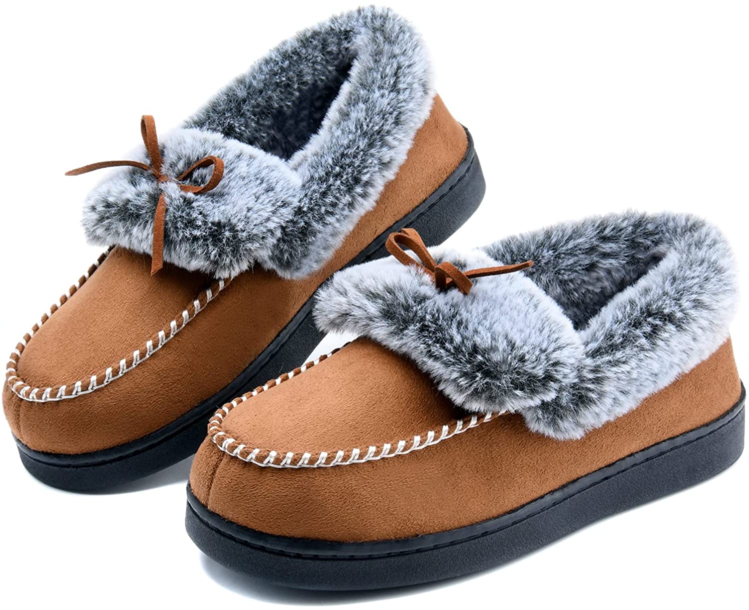 Womens Moccasins Slipper faux Fur Fluffy Suede Ladies Slip on Leather Soft Shoes 