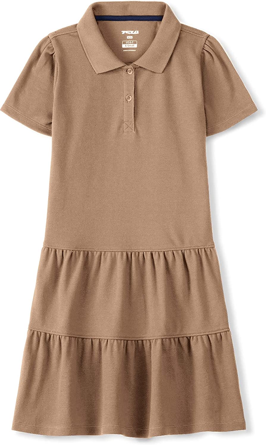 Ruffle Pique Polo Dress TSLA Girl's Short Sleeve School Uniform Dresses 